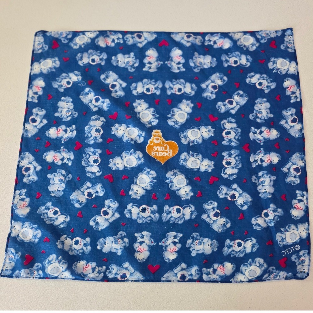 Care Bears Bandana Handkerchief Unisex OS Blue Vintage 80s Heart Print TCFC